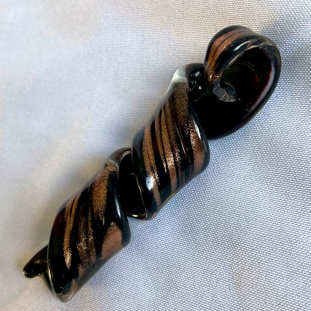 Handcrafted Lampwork Glass Pendant. Spiral. Black & Bronze.